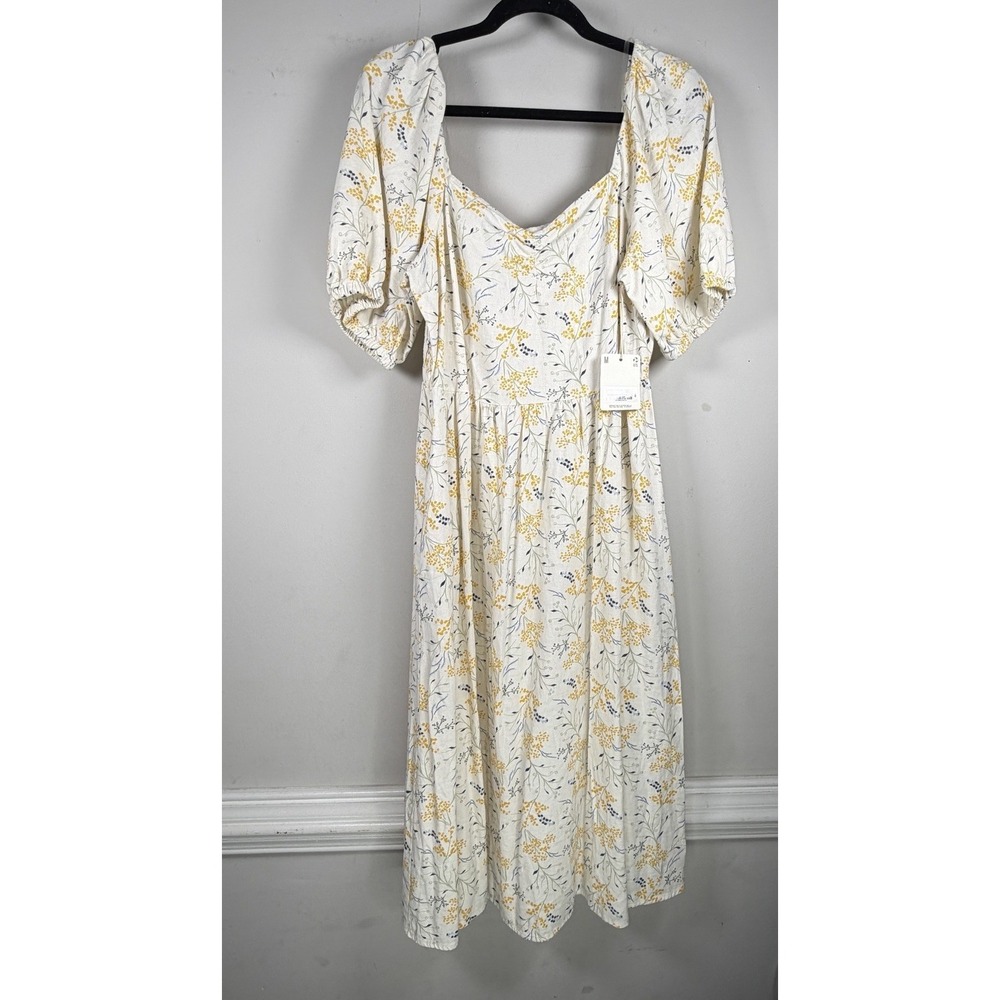 New a.n.a Women Med Floral Print Boho Pockets Puff Sleeve Midi Dress Peasant